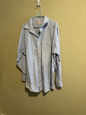 Brooks Brothers blue and white striped button-down dress shirt